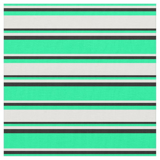 Green, White & Black Striped/Lined Pattern Fabric (Close Up)