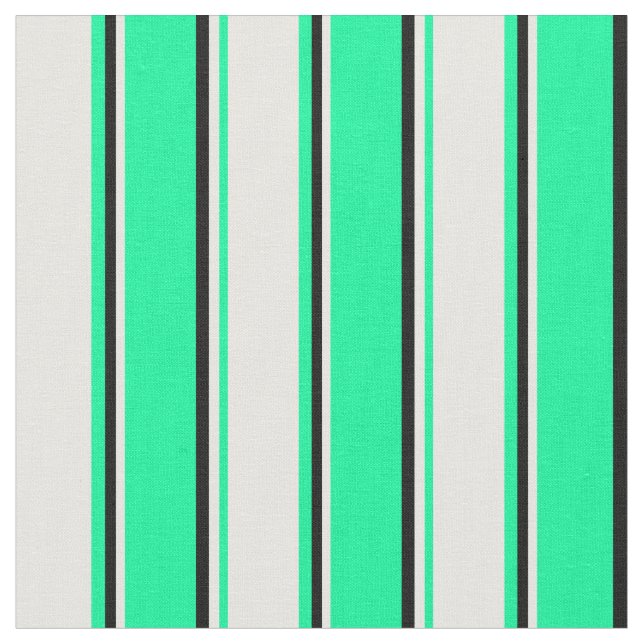 Green, White & Black Stripes Pattern Fabric (Close Up)