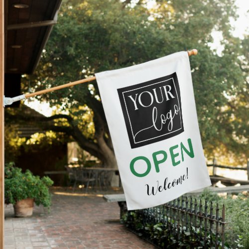 Green White Black Your Logo Open Welcome House Flag