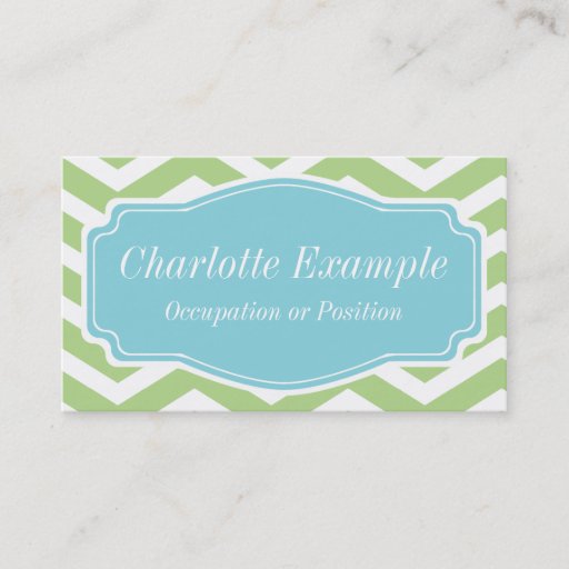Customizable Green White Blue Chevron Personal Business Card Template