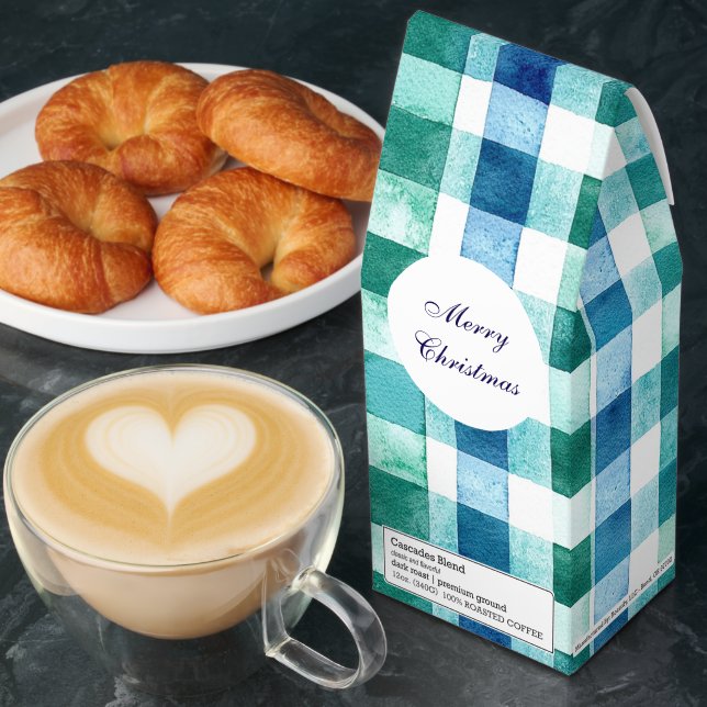 Green White Blue Plaid Stripes Christmas Roasted Coffee (Breakfast)