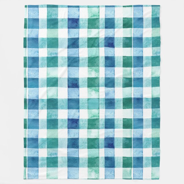 Green White Blue Plaid Stripes  Fleece Blanket (Front)