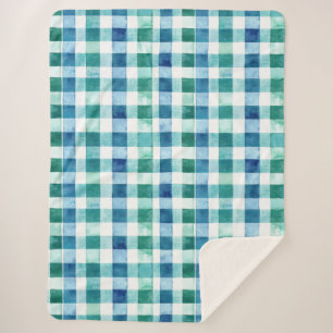 Green White Blue Plaid Stripes   Sherpa Blanket