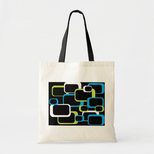 Green White Blue Retro Squares Black Background Tote Bag