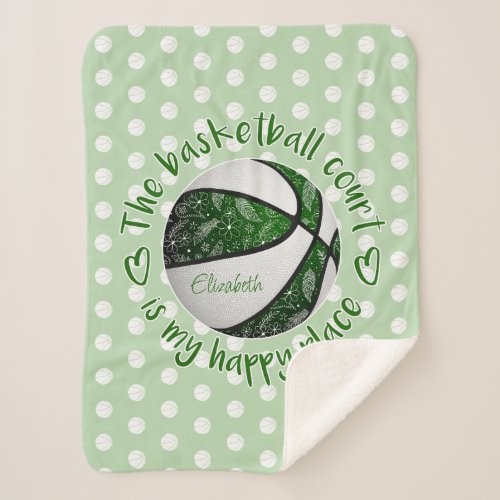 green white boho basketball court my happy place sherpa blanket