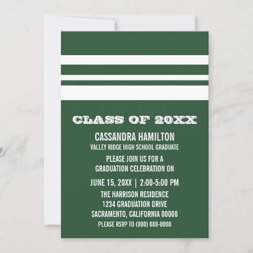 GreenWhite Bold Stripe Graduation Invite