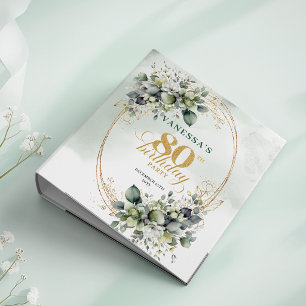 Green White Botanical 80th Birthday Memory Album 3 Ring Binder