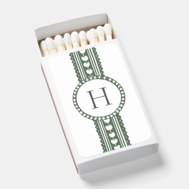 Green & White Botanical Block Print Matchboxes (Front Open)