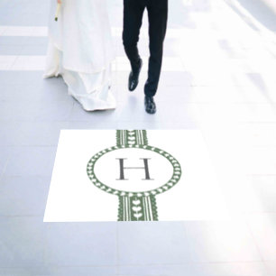 Green & White Botanical Block Print Wedding Floor Decals
