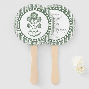 Green & White Botanical Block Print Wedding Hand Fan