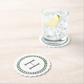 Green & White Botanical Block Print Wedding Paper Coaster