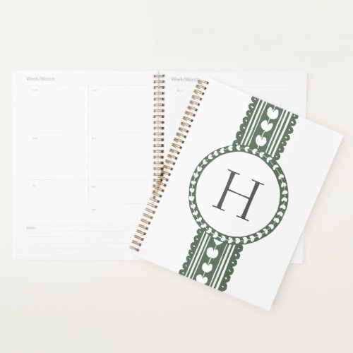 Green & White Botanical Block Print Wedding Planner