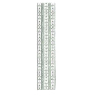 Green & White Botanical Block Print Wedding Short Table Runner