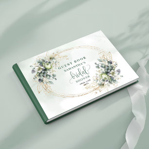 Green White Botanical Bridal Shower Guest Book