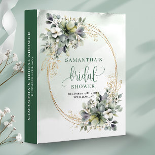 Green White Botanical Bridal Shower Memory Album 3 Ring Binder