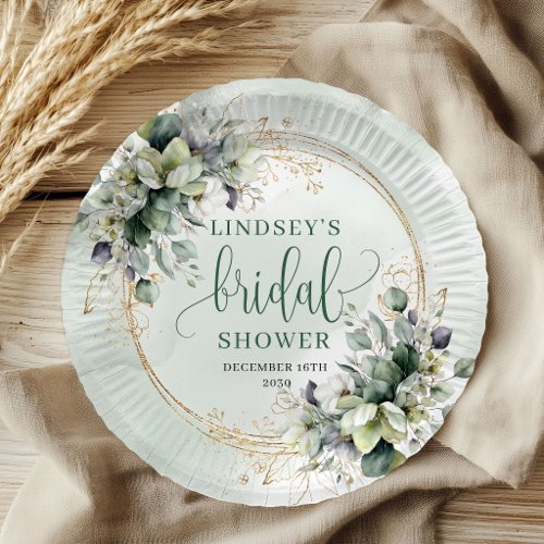 Green White Botanical Bridal Shower Paper Plates