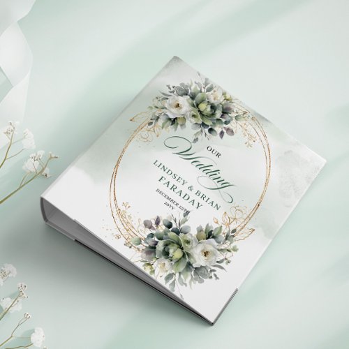 Green White Botanical Watercolor Wedding Memory Al 3 Ring Binder