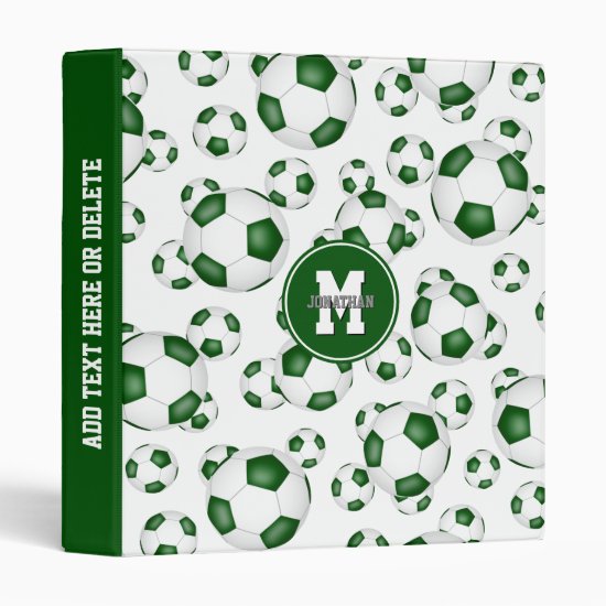 green white boys girls school colors soccer ball 3 ring binder