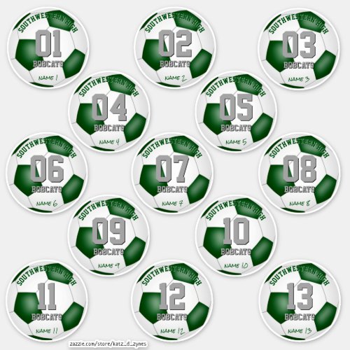 green white boys girls soccer players set of 13 sticker