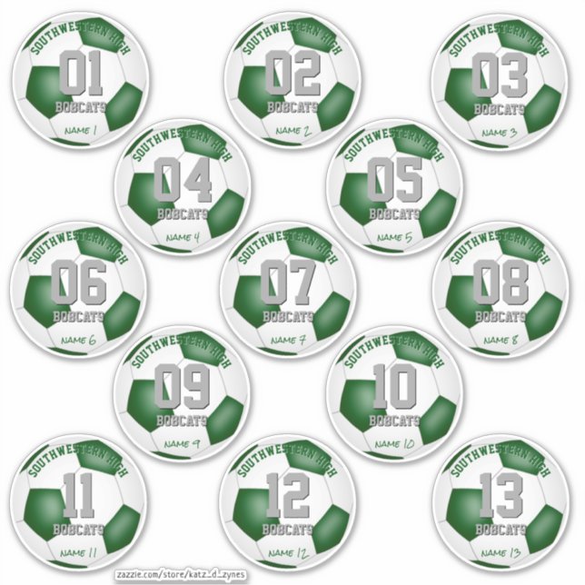 green white boys girls soccer players set of 13 sticker (Front)