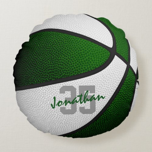 green white boys girls team colors basketball round pillow