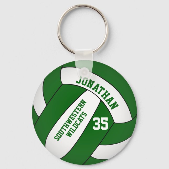 green white boys' team name volleyball keychain (Front)
