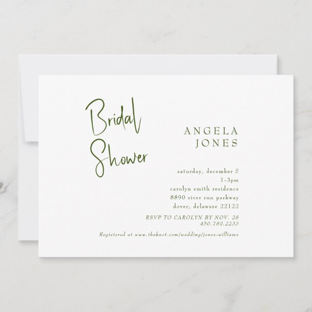 Green & White Bridal Shower Invitation (Front)