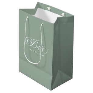 Green White Bride Elegant Script Typography Medium Gift Bag