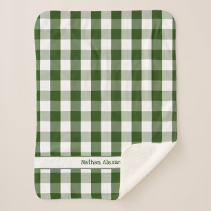 Green White Buffalo Check blanket with name