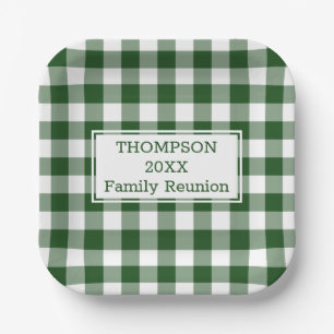 Green White Buffalo Check Family Reunion Paper Plates