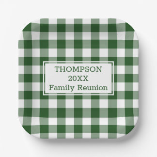 Green White Buffalo Check Family Reunion Paper Plates