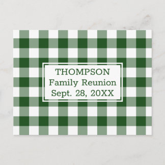 Green White Buffalo Check Family Reunion Party Invitation Postcard
