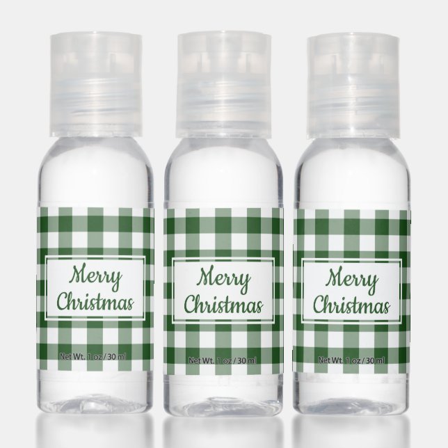 Green White Buffalo Check Merry Christmas Hand Sanitizer (Set)