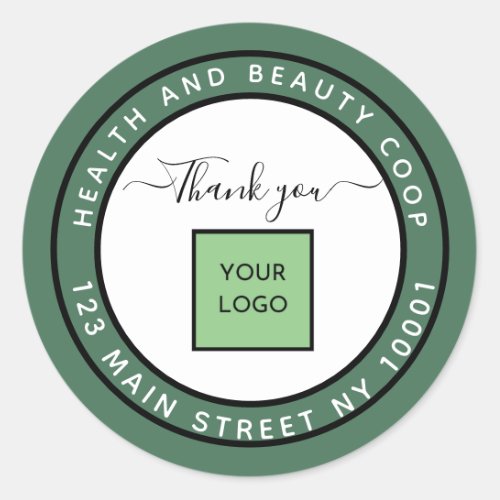 Green  White Business Logo Promotional Thank You Classic Round Sticker