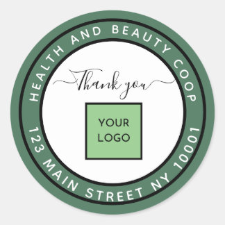 Green & White Business Logo Promotional Thank You Classic Round Sticker