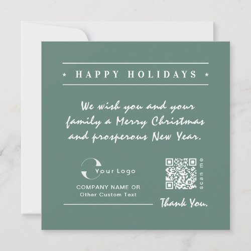 Green White Business Logo QR code Christmas Simple Holiday Card