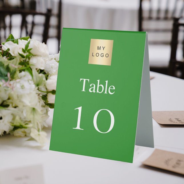 Green white business logo table number tent (Creator Uploaded)