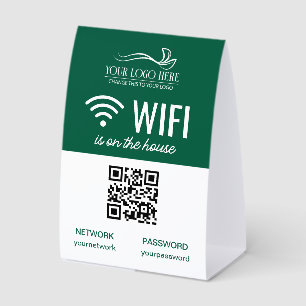 Green White Business WiFi QR Code Logo Paper Table Tent