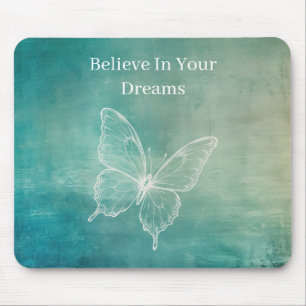 Green White Butterfly Mouse Pad