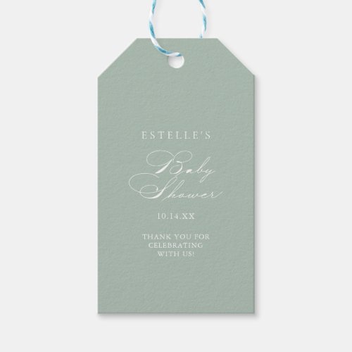 Green White Calligraphy Baby Shower  Gift Tags