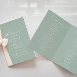 Green White Calligraphy Folded Wedding Program<br><div class="desc">This green white calligraphy folded wedding program is perfect for a rustic wedding. The simple and stylish design features classic and fancy script typography in a green background. Include a quote or short message,  order of service,  wedding party and thank you message.</div>