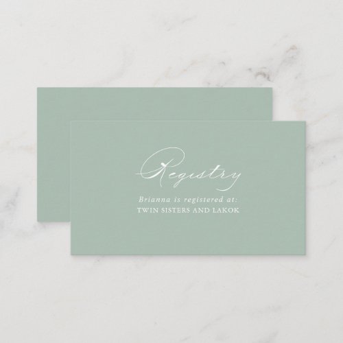 Green White Calligraphy Wedding Gift Registry  Enclosure Card