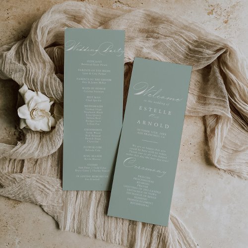 Green White Calligraphy Wedding Program