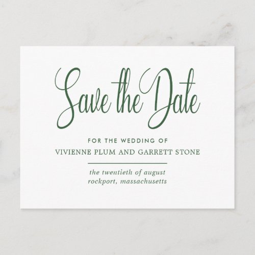 Green  White Calligraphy Wedding Save the Date Invitation Postcard