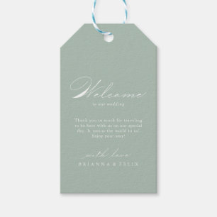 Green White Calligraphy Wedding Welcome Gift Tags