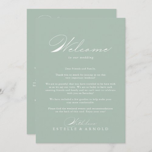 Green White Calligraphy Wedding Welcome Letter