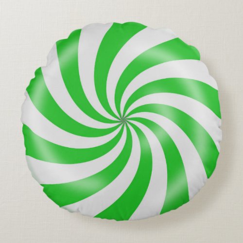 Green  White Candy Spiral Design Round Pillow