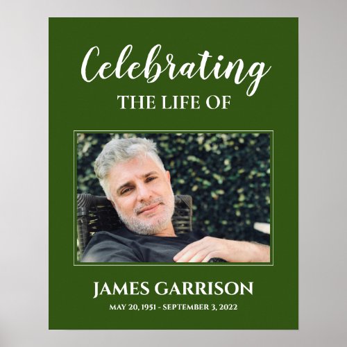 Green White Celebration Of Life with Photo Funeral Poster