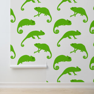 Green White Chameleon Pattern Wallpaper