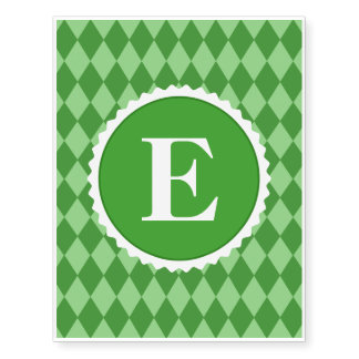 Green White Check Monogram Pattern Temporary Tattoos